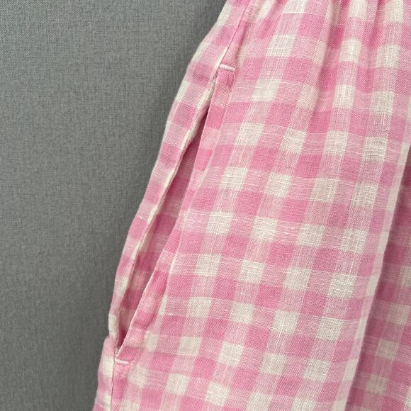 FRANKIES BIKINIS Lou Gingham Shorts Women Medium Pink Linen Drawstring High Rise - Picture 11 of 16